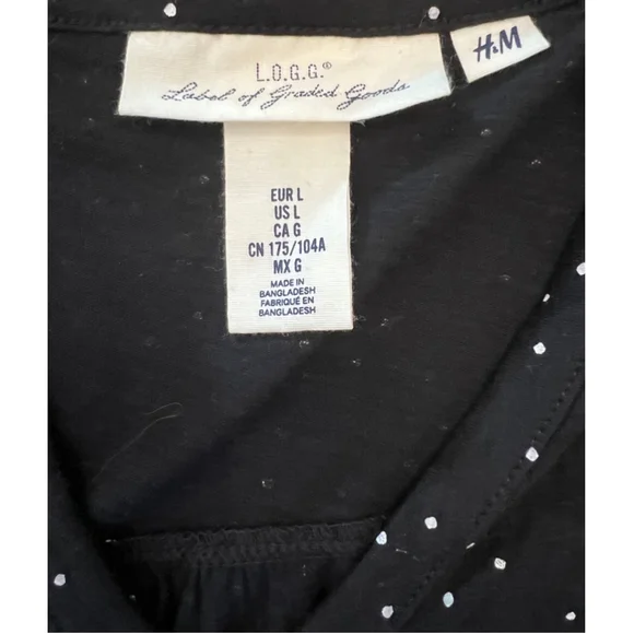 H&M Black & White Polka Dot V Neck Long Sleeve Lightweight Top L - Picture 7 of 8